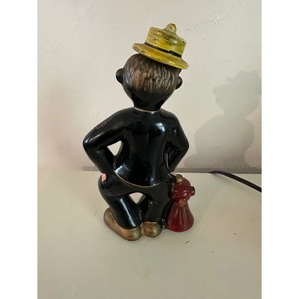Vintage Ceramic Hobo Clown Decanter Figurine with Fire Hydrant & Cork Stopper